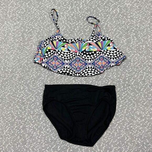 GB GIANNI BINI 2 piece Swim Suit High Waist Flounce Bikini Swimsuit Medium - Picture 1 of 9